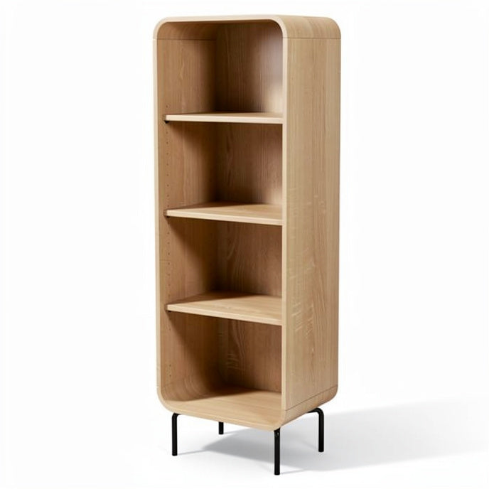 **Modern Minimalist Wooden Bookshelf with Open Shelves**