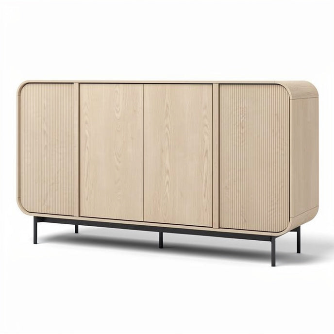 **Modern Wooden Sideboard with Curved Edges and Metal Legs**