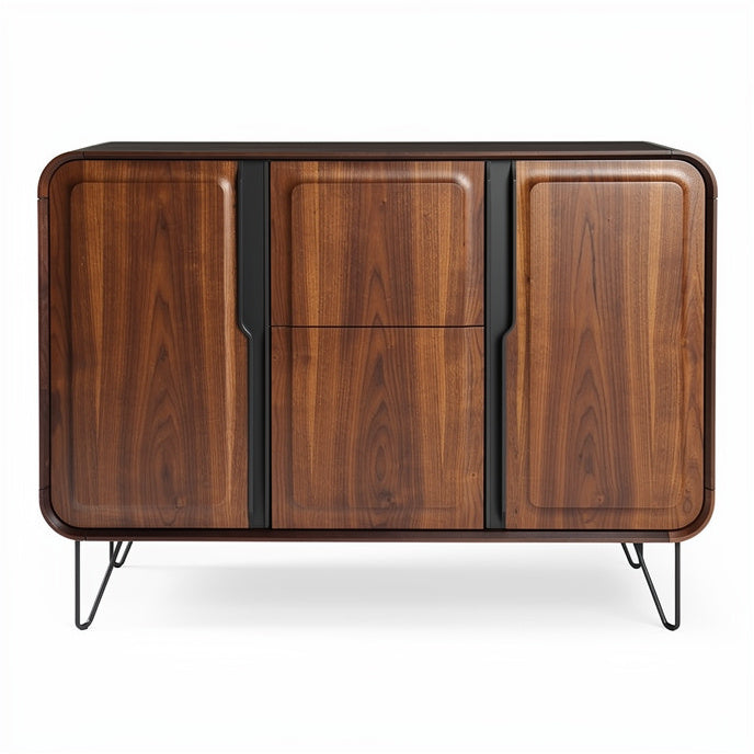 **Mid-Century Modern Walnut Sideboard with Metal Legs**