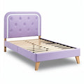 **Contemporary Purple Upholstered Bed Frame with Wooden Legs**