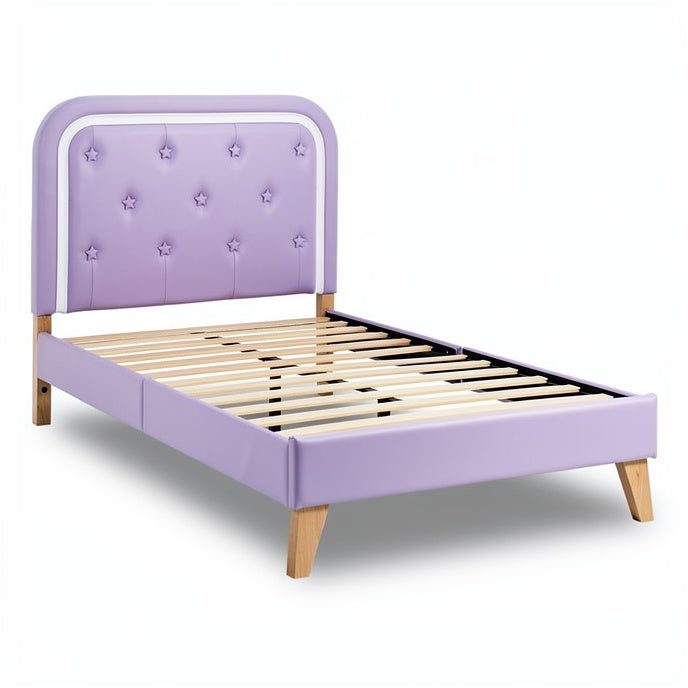 **Contemporary Purple Upholstered Bed Frame with Wooden Legs**