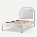 **Sleek Modern Bed with LED Accent Lighting and Wooden Slat Support**