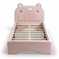 **Children's Bear-Shaped Bed with Soft Upholstery and Slatted Design**