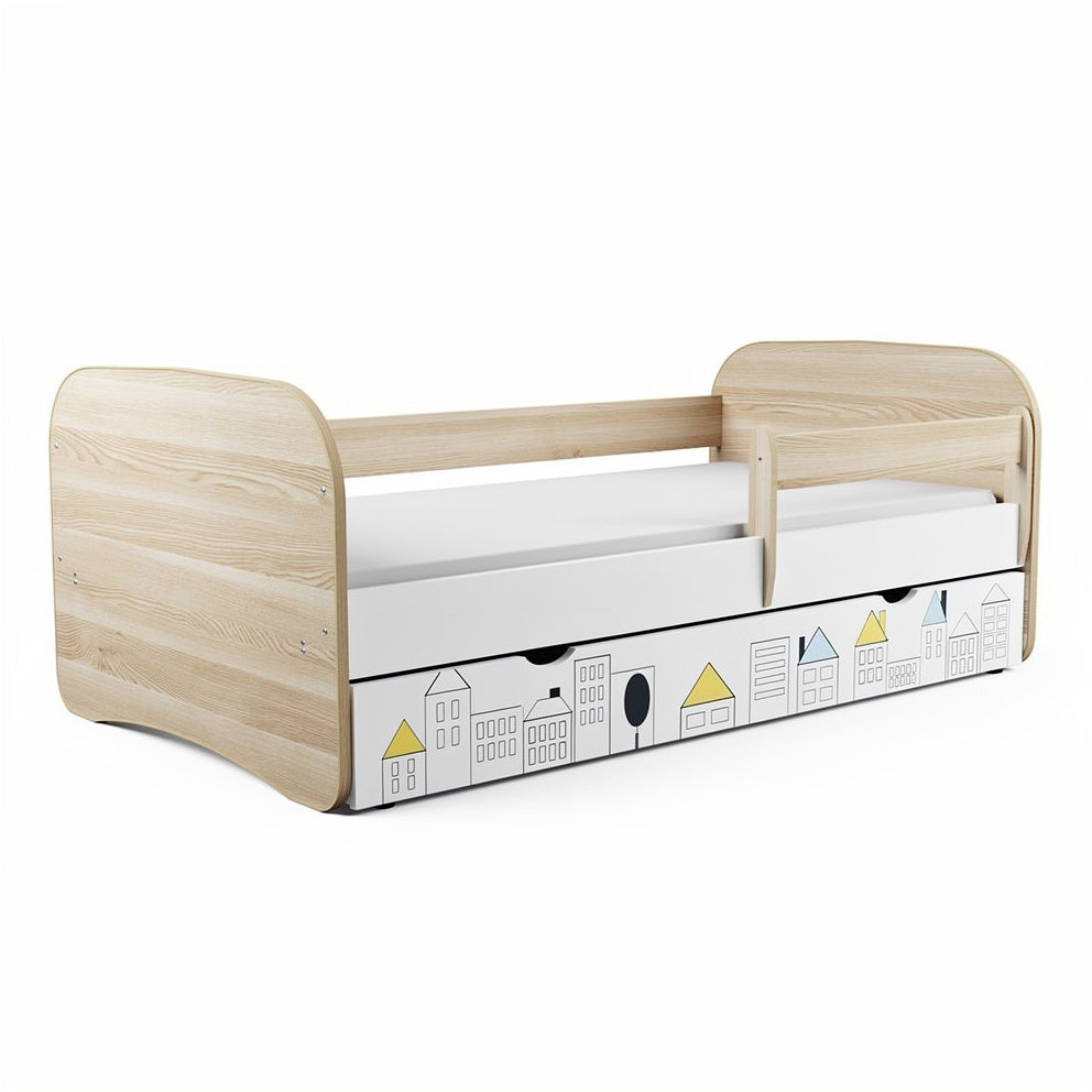 **Modern Wooden Toddler Bed with Hidden Storage**