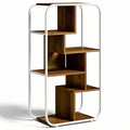 **Modern Geometric Bookshelf with Wooden Shelves and Metal Frame**