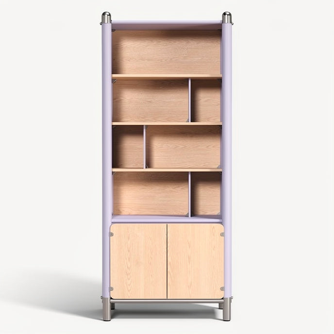 Technical Title: **Modern Multi-Compartment Shelving Unit with Stylish Purple Edges**